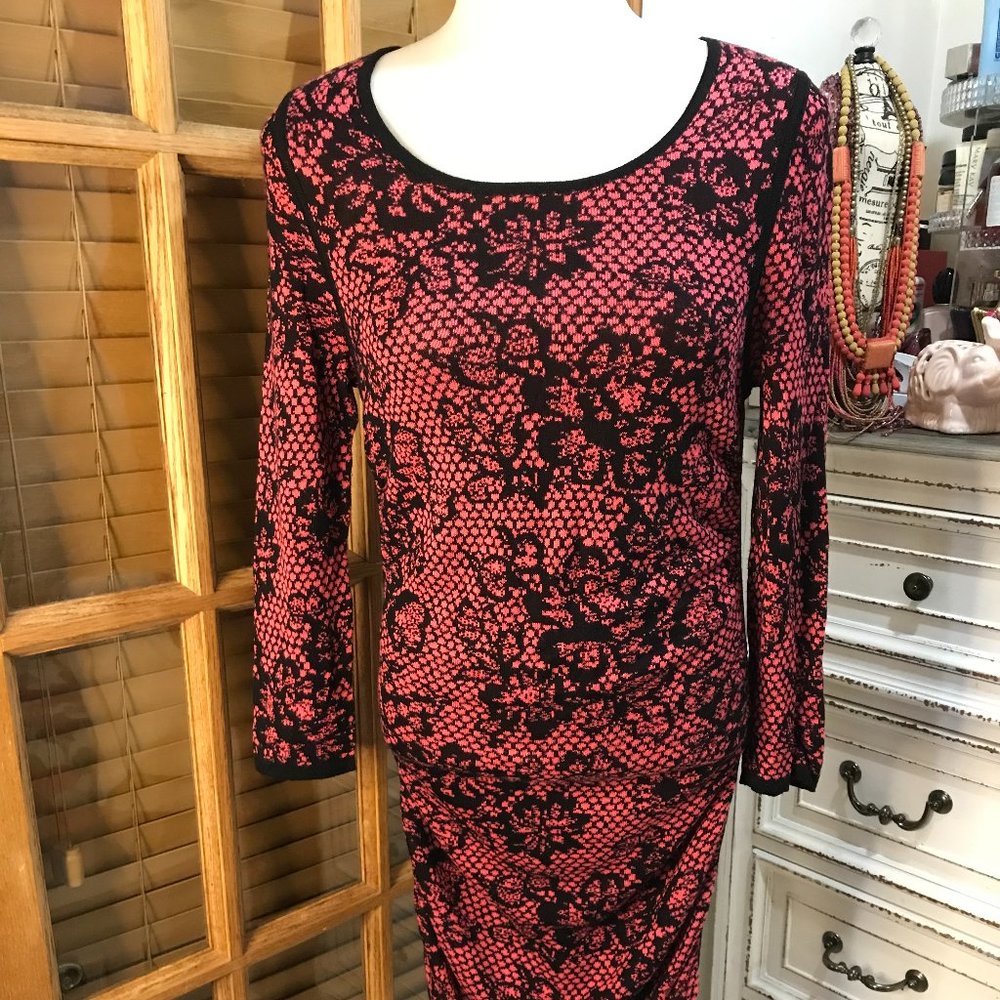 Gorgeous Very Sexy Ruched Pink/Black Print Dress  Size M By Express